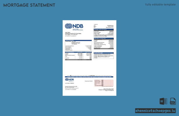 Myanmar Naypyitaw Development Bank (NDB) Hypothekenabrechnung – Beispiel-Word- und PDF-Vorschau